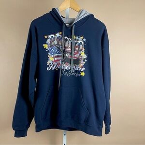 Gildan Heavy Blend Womens Large Proud American California Eagle Flag Hoodie